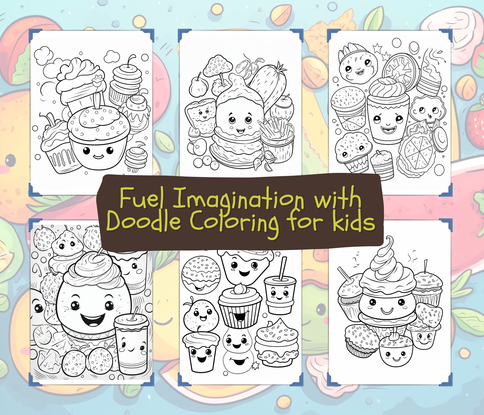 51 Food Doodle Cute Coloring Pages for Kids, Printable Coloring Pages ...