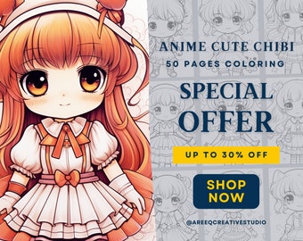 50 Pages Anime Chibi Cute Kawaii Girls Manga Fantasy Coloring Pages for Children & Adults, Digital Coloring, Instant Download, Printable PDF