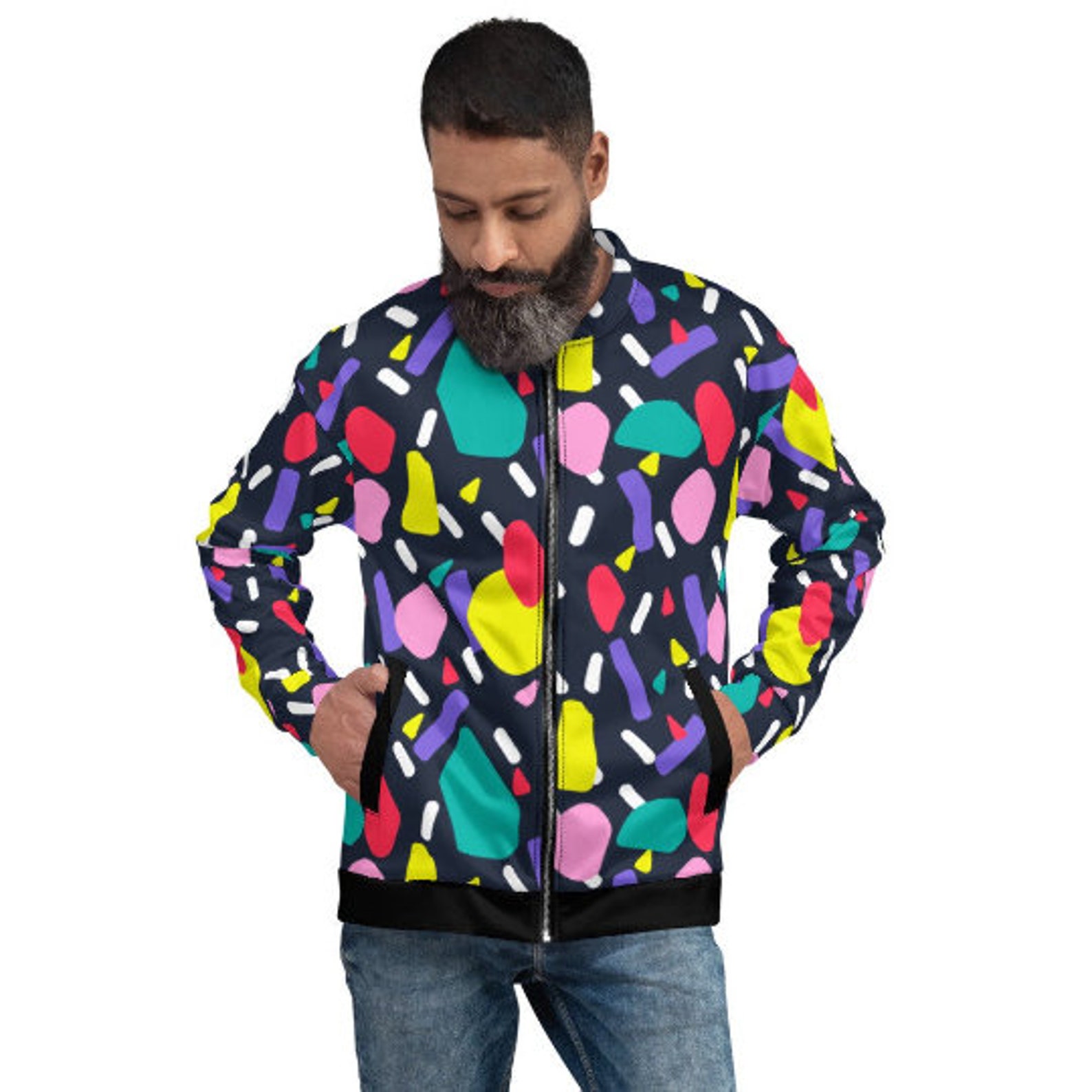 90s Hip Hop Fashion / Colorful Bomber Jacket / Festival Jacket Etsy