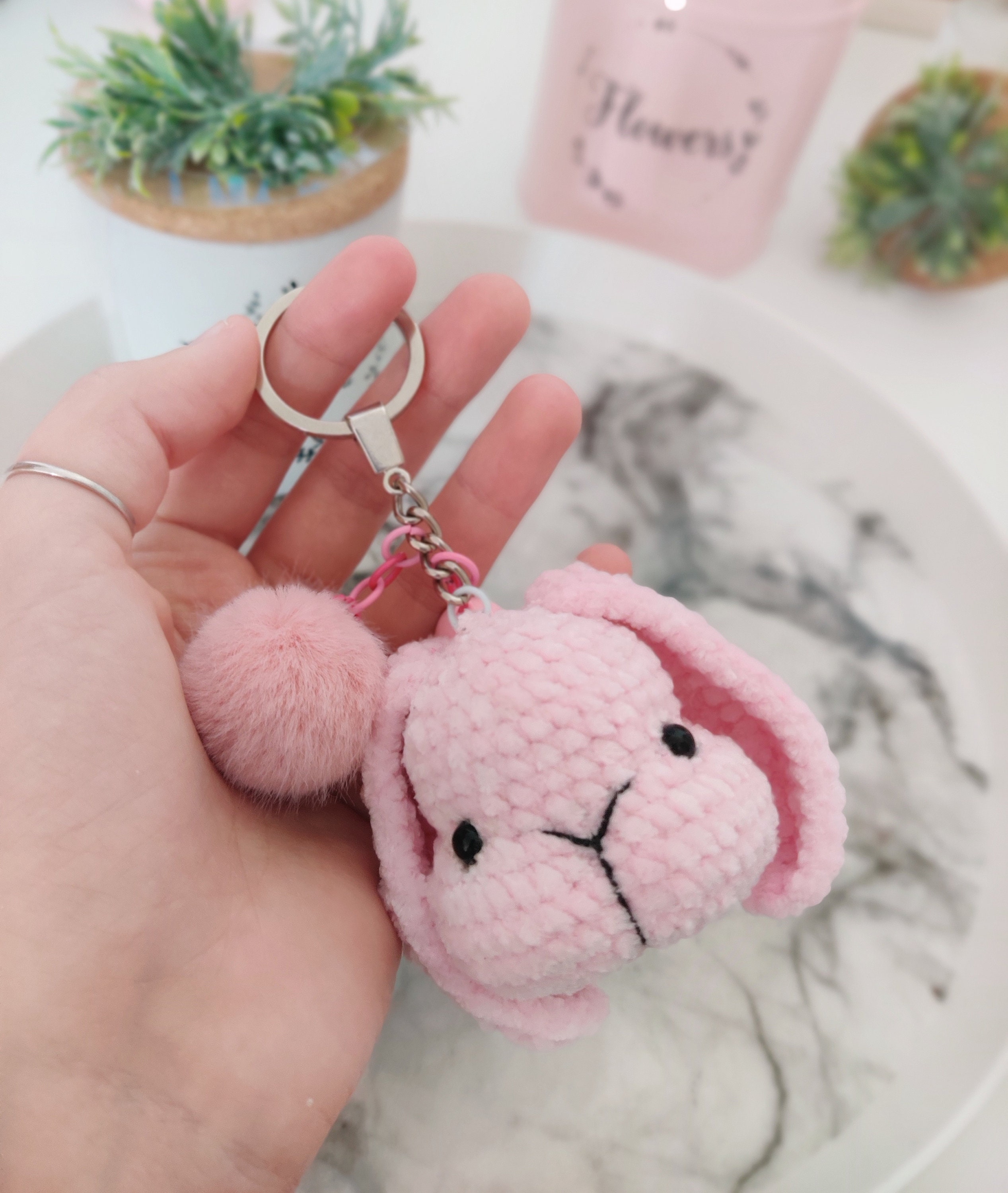 Kawaii plush cute bunny keychain Pink Easter bunnycharm gift Etsy