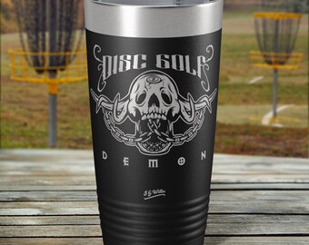 Disc Golf Demon - Laser Etched Insulated Stainless Steel Tumbler - 12 Colors & 3 Sizes Available