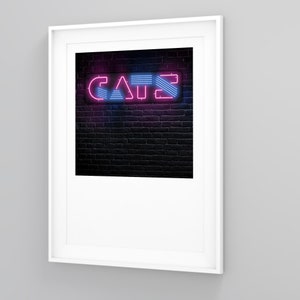 Pretty in Pink Cats Nightclub Neon Sign - Digital Rendering- Custom Designed Poster