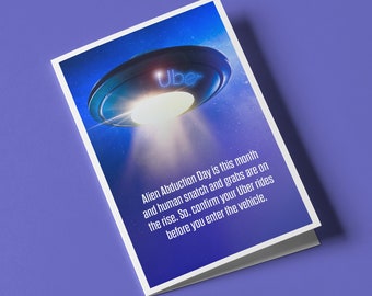 March 20th | Alien Abduction Day is this month and human snatch and grabs are on the rise. | Humorous Odd Holiday Card
