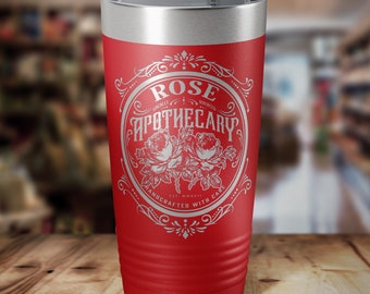 Rose Apothecary Custom Vintage Design - Laser Etched Insulated Stainless Steel Tumbler - 12 Colors & 3 Sizes Available