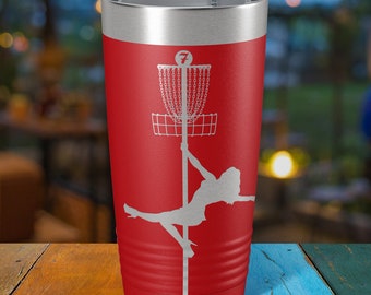 Disc Golf Pole Dancer - Laser Etched 20 ounce Insulated Stainless Steel Tumbler - 12 Colors Available