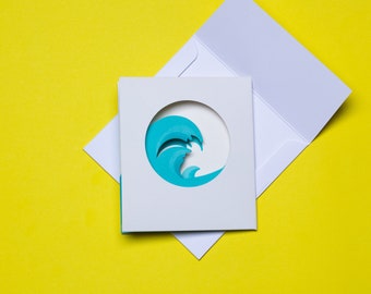 Carte de voeux 3D pop-up vague bleue