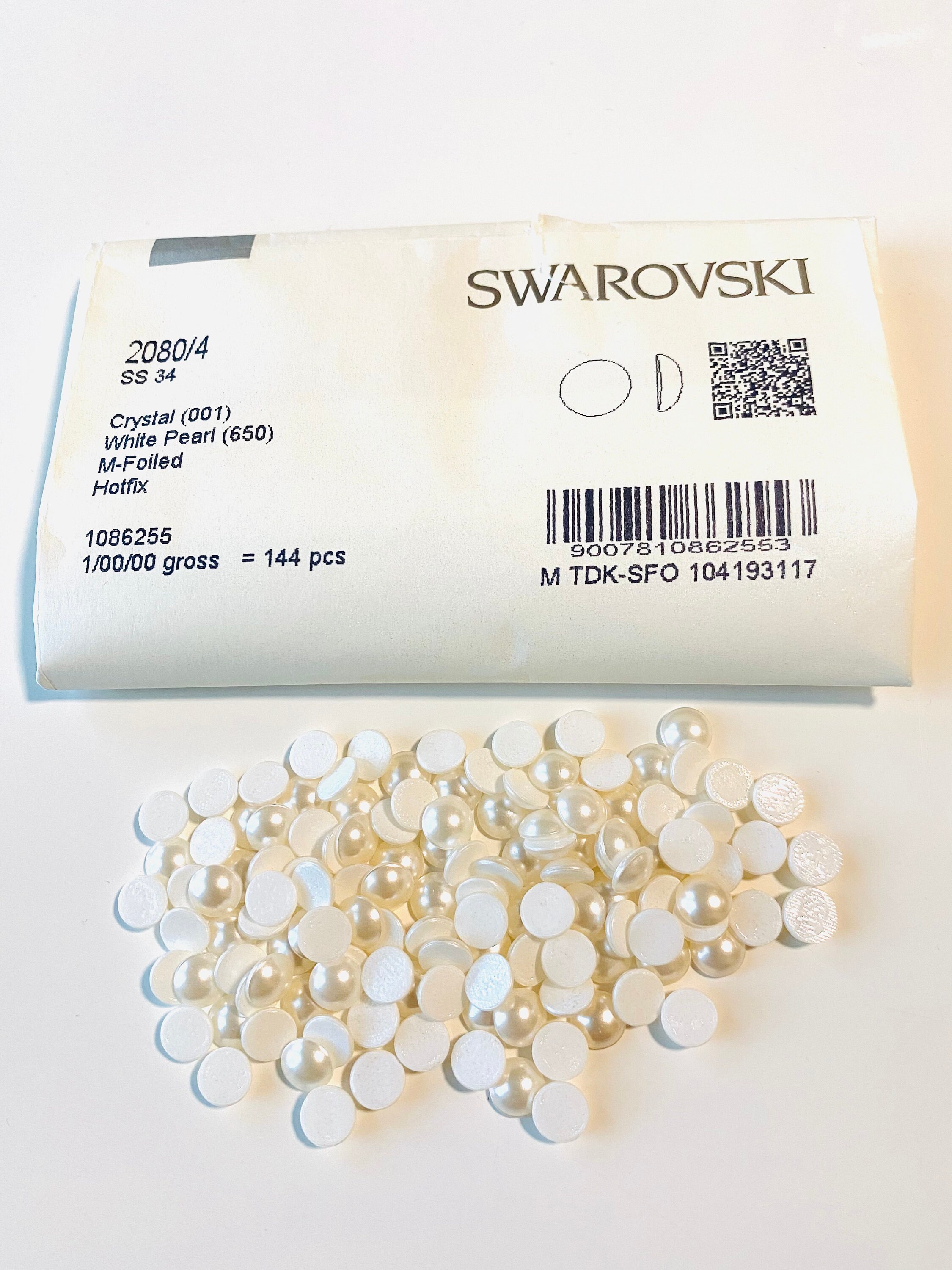 SS34 7mm Swarovski Crystal 2080 4 Crystal White Pearl Cabochon