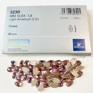 4pcs Light Amethyst Pear Drop Foiled 12x7mm  Swarovski® Sew-on Stones Two Holes  Flatbacks Rhinestones For sewing on fabric  ref: 3230