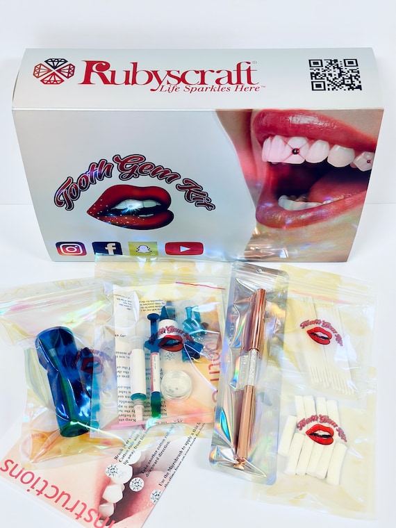 Special Offer Professional Tooth Gem Kit by Rubyscraft With Swarovski®  Crystal Dental Gems silver Edition Full Syringe Adhesive Kit BOX 