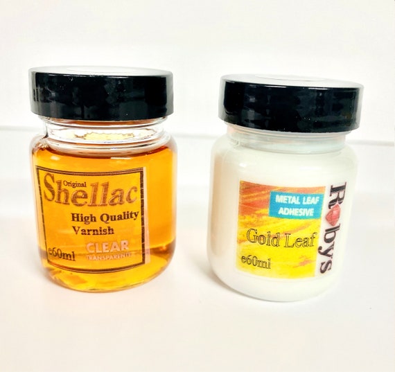 High Quality Shellac Clear Varnish 60ml Bottle & 60ml Gold Leaf