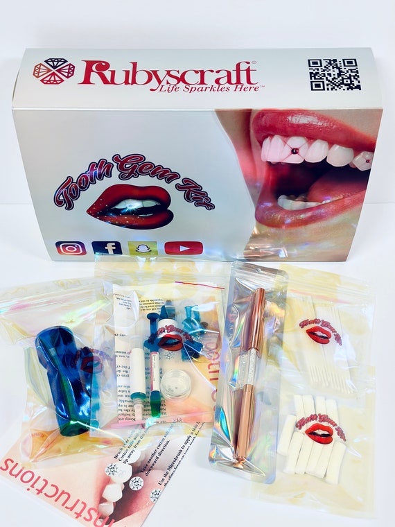 Professional Tooth Gem Kit by Rubyscraft With Swarovski® Crystal Dental Gems  silver Edition With Full Tooth Gem Adhesive Kit BOX 