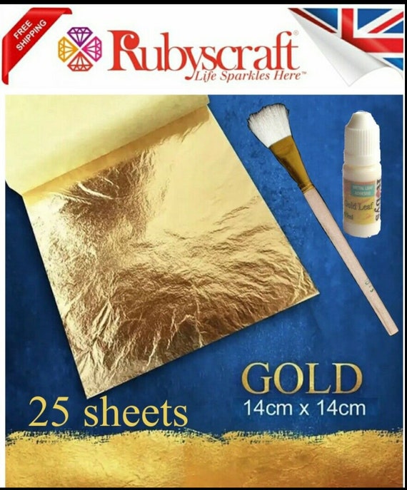 Imitation Gold Leaf Kit 25 Sheets 14x14cm With Gold Leaf Adhesive and Gold  Leaf Brush -  Hong Kong
