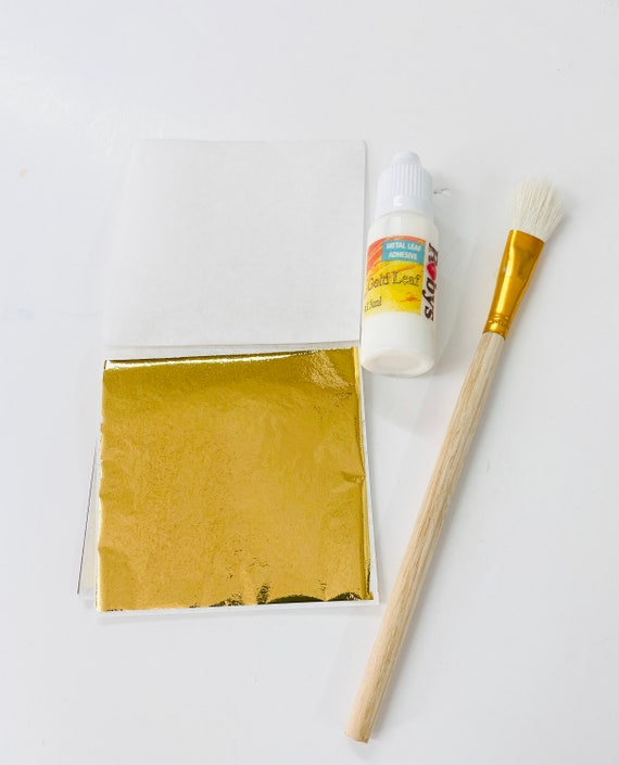 Gold Leaf 20 Sheets 88 Cm Kit With 15ml Gilding Glue & Rustic old Looking  Goat Hair Brush 