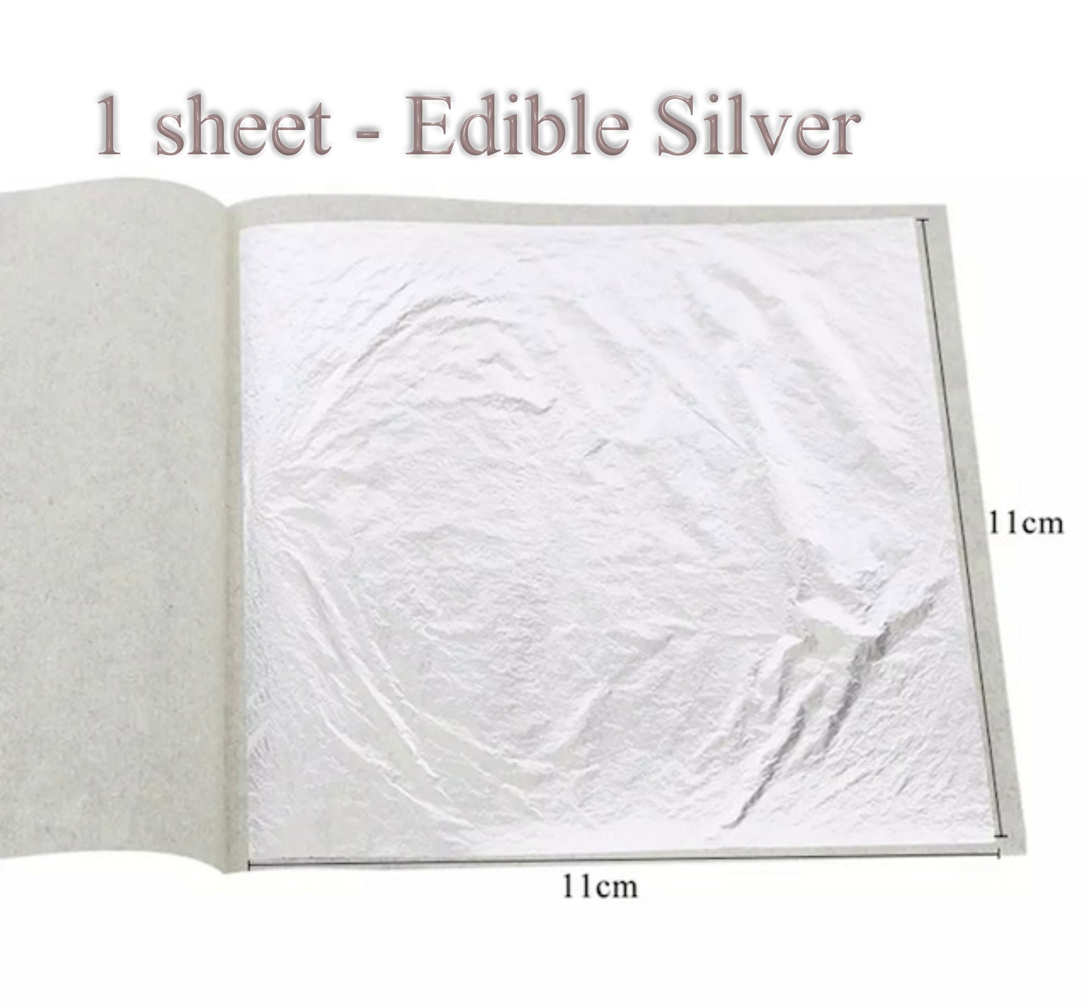 1pc Edible Silver Leaf Pure. 110mm X 110mm Extra Large Sheets 