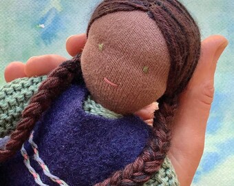 Waldorf doll, black doll,  asian doll , handmade Waldorf soft toy, knitted Waldorf inspired doll, doll for toddler, eco-friendly natural toy