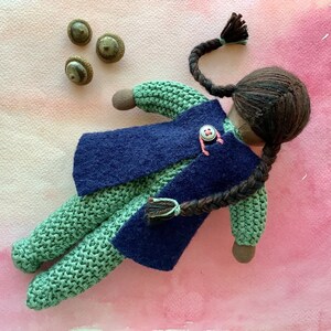 Waldorf doll, black doll, asian doll , handmade Waldorf soft toy, knitted Waldorf inspired doll, doll for toddler, eco-friendly natural toy image 5