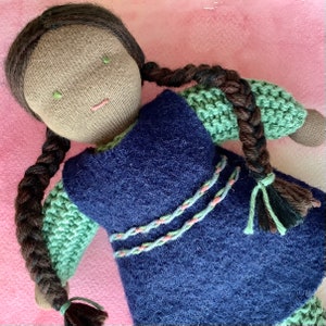 Waldorf doll, black doll, asian doll , handmade Waldorf soft toy, knitted Waldorf inspired doll, doll for toddler, eco-friendly natural toy image 2
