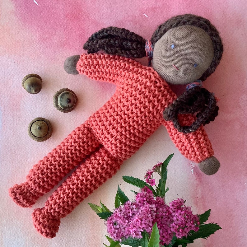 Waldorf doll black, Steiner toy, handmade knitted doll, simple Waldorf doll for toddler, birthday present girl, eco friendly childs gift image 3