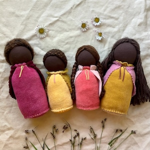 Waldorf storytelling dolls black, tabletop puppet family. Seasonal table. Ecological natural gift girl/boy. Homeschool kindergarten resource