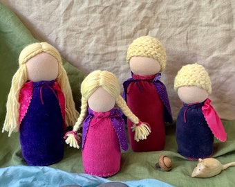 Waldorf storytelling dolls, tabletop puppet family. Seasonal table decor. Ecological natural gift girl/boy. Homeschool kindergarten resource