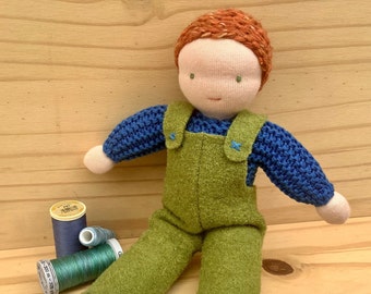 Waldorf boy doll, knitted doll , handmade birthday present for boy, soft toy for toddler, first dolly, natural eco friendly toy.