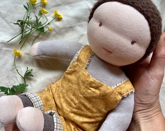 Waldorf doll boy with brown hair, Ecological soft toy for little boy. Traditional style rag doll. Birthday present for boy. Gift for boy