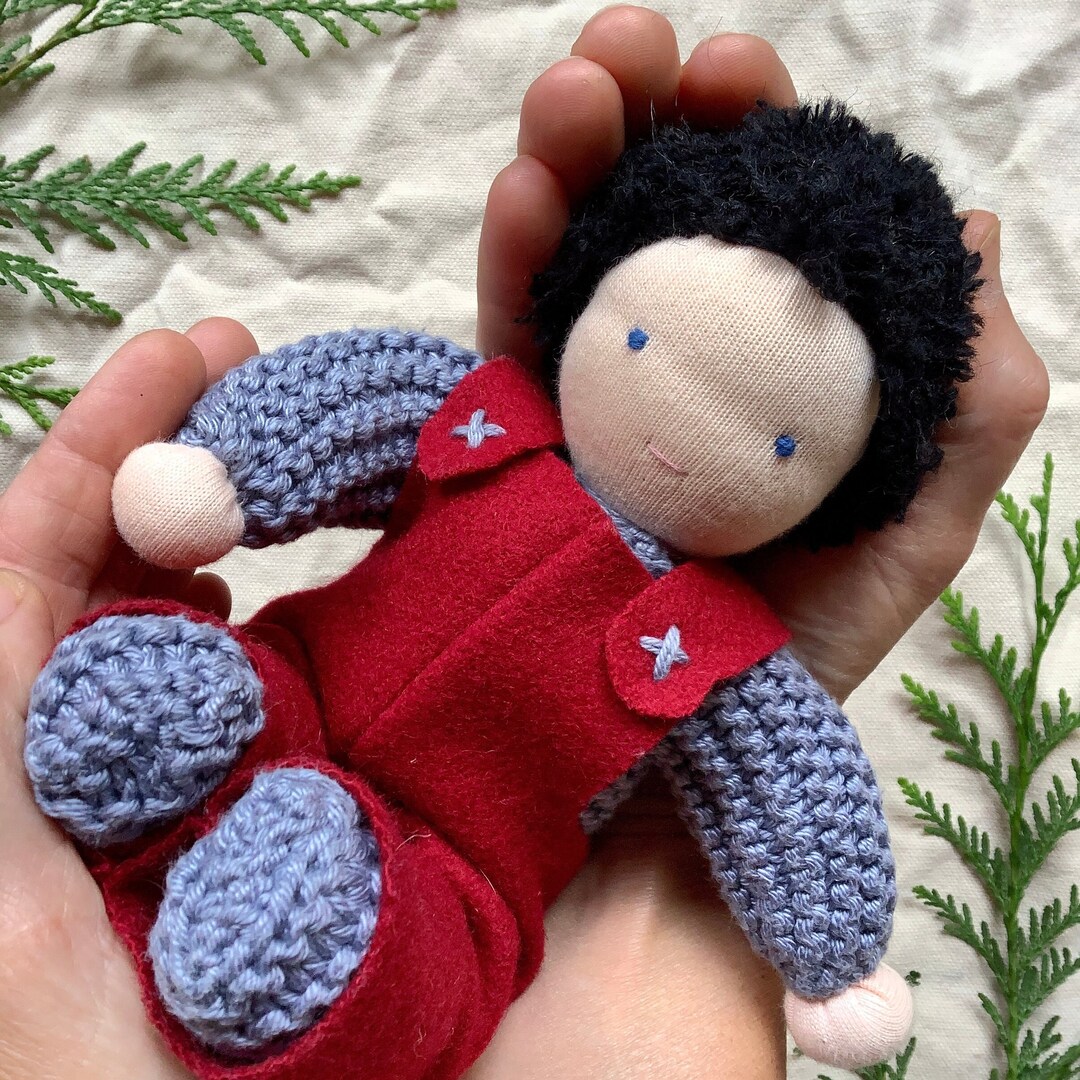 Waldorf Doll Boy, Black Hair, Knitted Doll Handmade Birthday Present for  Boy, Soft Toy for Toddler, First Dolly, Natural Eco Friendly