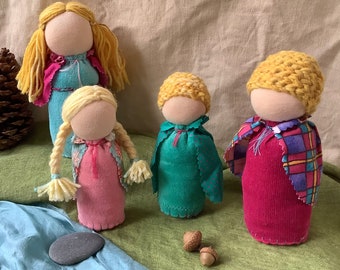 Waldorf storytelling dolls, Miniature doll family. Steiner Waldorf tabletop puppets. Seasonal table dolls. Eco friendly gift for girl or boy