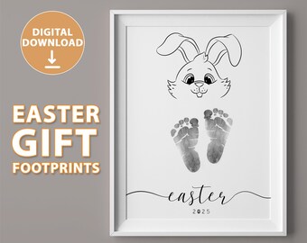 Easter Footprint, Easter gift 2025, Easter poster, Keepsake Memory Craft DIY Card, Bunny Happy Easter, Footprint Wall Art - Digital Download