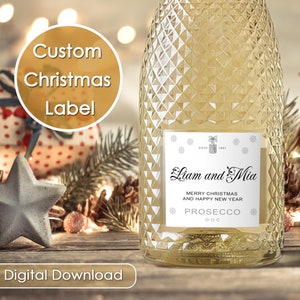 Custom Christmas Champagne Label, Personalized Label on Bottle, Personalized Prosecco Label for Christmas gift, Christmas Label Digital File