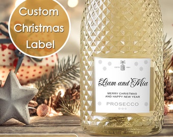 Custom Christmas Champagne Label, Personalized Label on Bottle, Personalized Prosecco Label for Christmas gift, Christmas Label Digital File