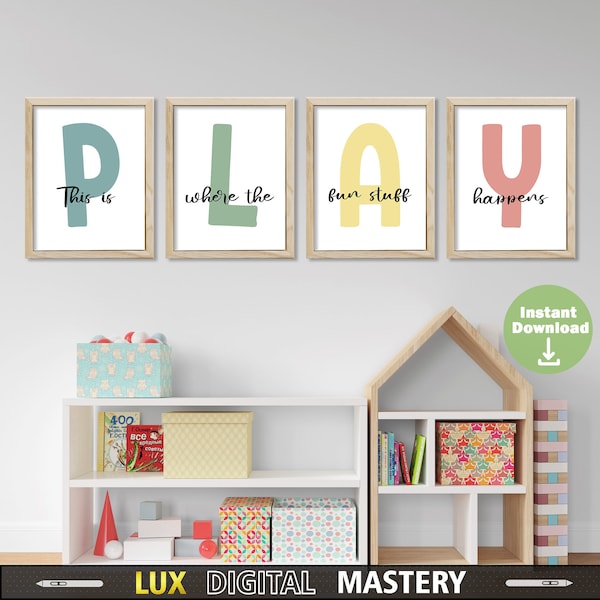 Set of Playroom Prints, This Is Where the Fun Stuff Happens, Kids Wall Decor, Pastel Nursery Art, Playroom Sign, Digital Files for Download