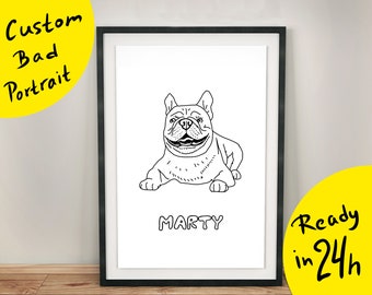 Custom Ugly Portrait, Pet Line Drawing, Individual Bad Portrait, Line Art, Pet Portrait, Dog Digital Portrait, Cat Painting, Bad Painting