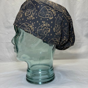 Scrub Cap with Elastic - Black and Gold Anatomical Heart