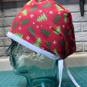 Scrub Cap with Ties - Christmas Trees