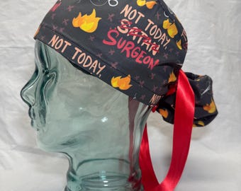 Ponytail Scrub Cap - Not Today Satan/Surgeon
