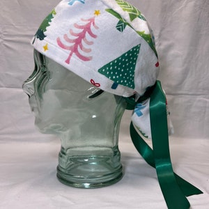 Ponytail Scrub Cap - Christmas Trees