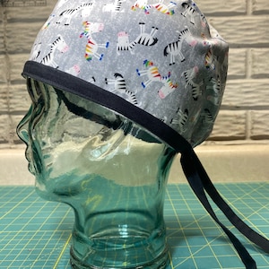 Scrub Cap with Ties - Zebra