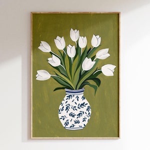 Arte mural de tulipanes en un jarrón / Impresión mural abstracta de tulipanes / Decoración moderna / Arte mural descargable digital / Decoración infantil / Arte imprimible / L0120