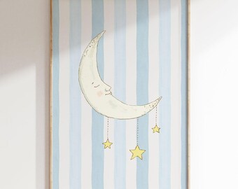 Moon and Stars Wall Print| Day and Night Printable Art| Eclectic Nursery Wall Print | Colorful Kid's Room Decor| Moon Printable Art| L660