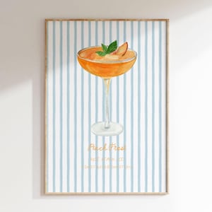 Peach Frosé Cocktail Wall Print| Rosé Print| Summer Drink Print| Blue Striped Cocktail Print| Cocktail Recipe Poster | Digital Download|L597