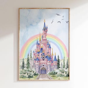 Fairy Tale Castle Print| Cinderella Castle Nursery Wall Art | Watercolor Castle Art | Magical Kingdom Nursery Decor | Printable Art|L626