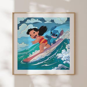 Lilo and Stitch Art Print | Lilo and Stitch Digital Wall Print | Hand-drawn Nursery Decor|  Digital Download| Nursery Printable Art| L655