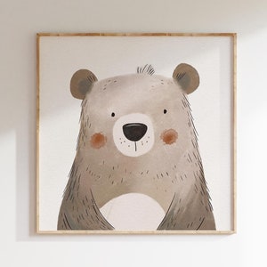 Niedliche kleine Bärenwandkunst | Bär druckbare Kunst | Waldbär Druck | Kinderzimmer handgezeichnete Kunstdruck | Trendiges Dekor | Druckbare Kunst | L110