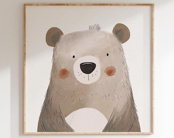 Cute Little Bear Wall Art| Bear Printable Art| Woodland Bear Print| Nursery Hand-drawn Art Print| Trendy Decor| Printable Wall Art| L110