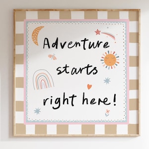 Adventure Starts Right Here Wall Art| Instant Digital Downloadable Art Print| Hand-Drawn Trendy Decor| Nursery Print| Square Print| L499