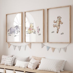 Juego de 3 impresiones de Winnie the Pooh y sus amigos para pared / Estilo clásico / Descarga digital / Decoración infantil / L045