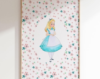 Alice in Wonderland Wall Print | Alice in Wonderland Art Print | Digital Download| Nursery Decor | Fairy Tale Print|Girls Nursery Decor|L625