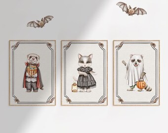 不気味な壁掛けプリント 3 枚セット | ハロウィーン アートプリント | ハロウィーン動物保育園プリント | トリック オア トリート保育園装飾 | 印刷可能なアート | L 143