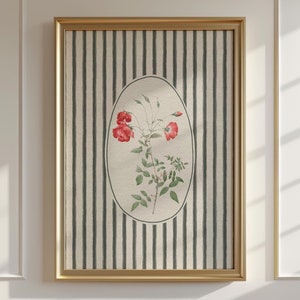 Vintage Red Rose Wall Art | Striped Rose Flower Wall Print | Digital Downloadable Wall Art| Cottage Decor| Nursery Decor |Printable Art|L305
